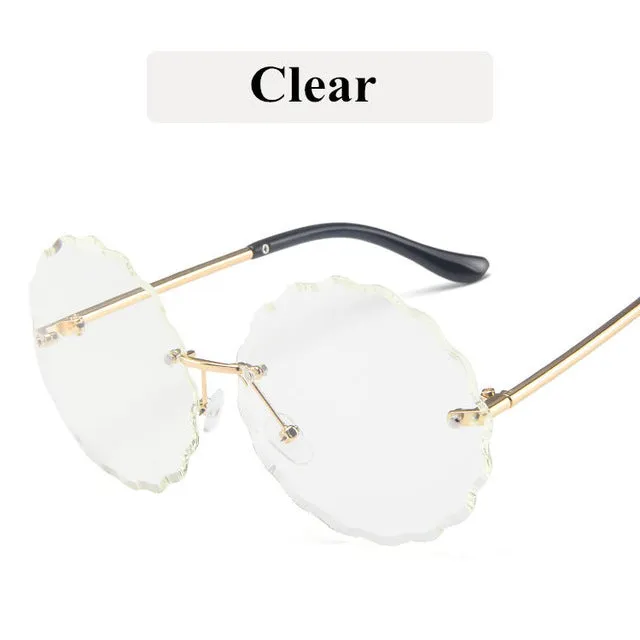Retro Metal Round Frameless Floral Sunglasses Female Frame Sun glasses Beach Sunshade Travel Sunglasses uv400