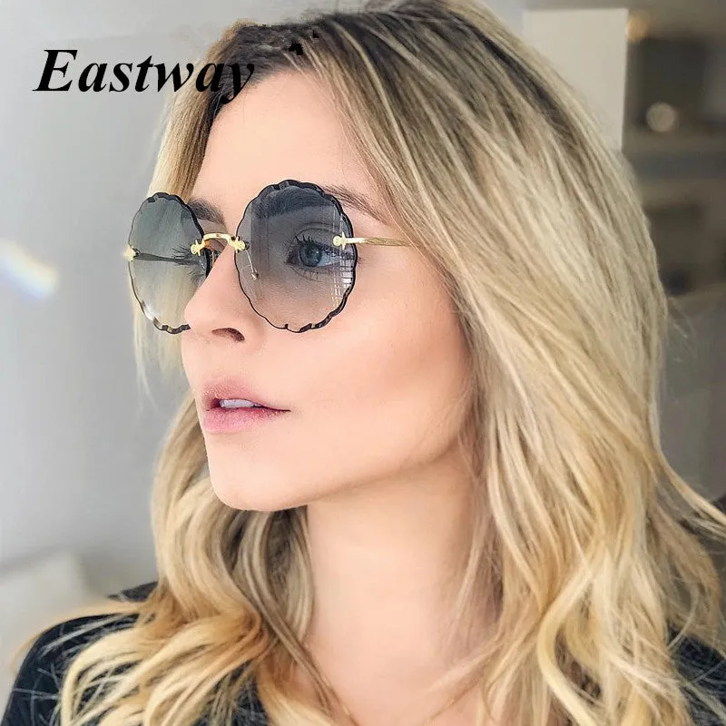 Retro Metal Round Frameless Floral Sunglasses Female Frame Sun glasses Beach Sunshade Travel Sunglasses uv400