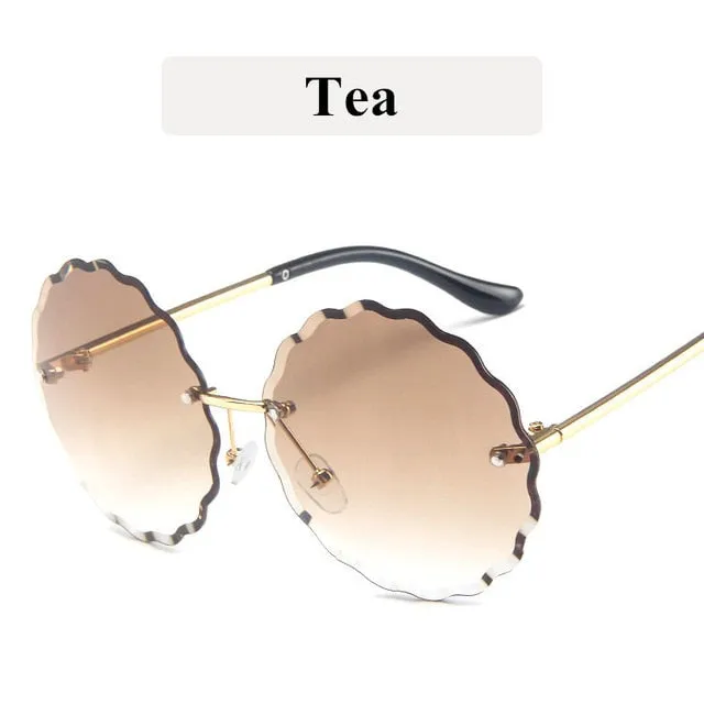 Retro Metal Round Frameless Floral Sunglasses Female Frame Sun glasses Beach Sunshade Travel Sunglasses uv400