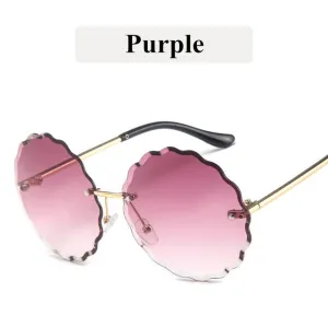 Retro Metal Round Frameless Floral Sunglasses Female Frame Sun glasses Beach Sunshade Travel Sunglasses uv400