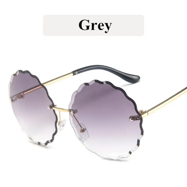 Retro Metal Round Frameless Floral Sunglasses Female Frame Sun glasses Beach Sunshade Travel Sunglasses uv400