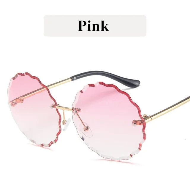 Retro Metal Round Frameless Floral Sunglasses Female Frame Sun glasses Beach Sunshade Travel Sunglasses uv400
