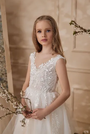 Rosana Tulle Lace Illusion Neckline Princess Ball Gown for Flower Girl
