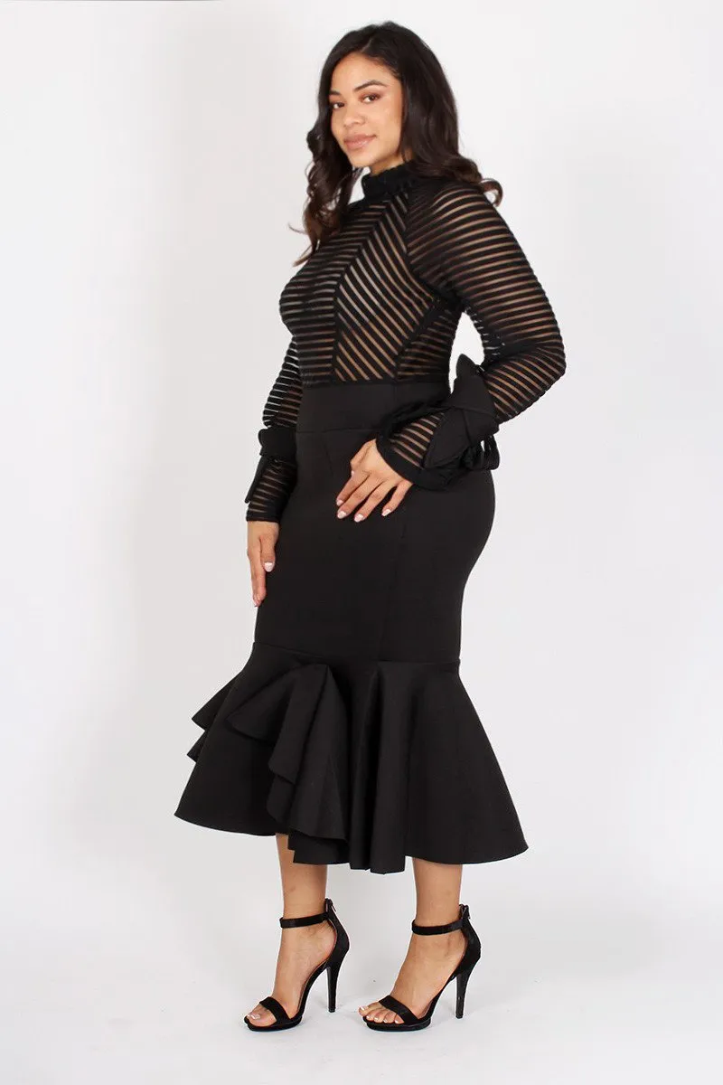 Runway See Through Mesh Long Sleeve Dress