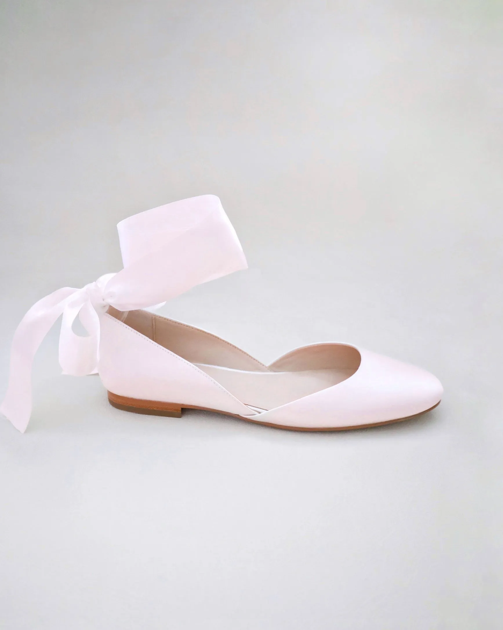 Satin Round Toe Evening Flat with Wrapped Ribbon Tie