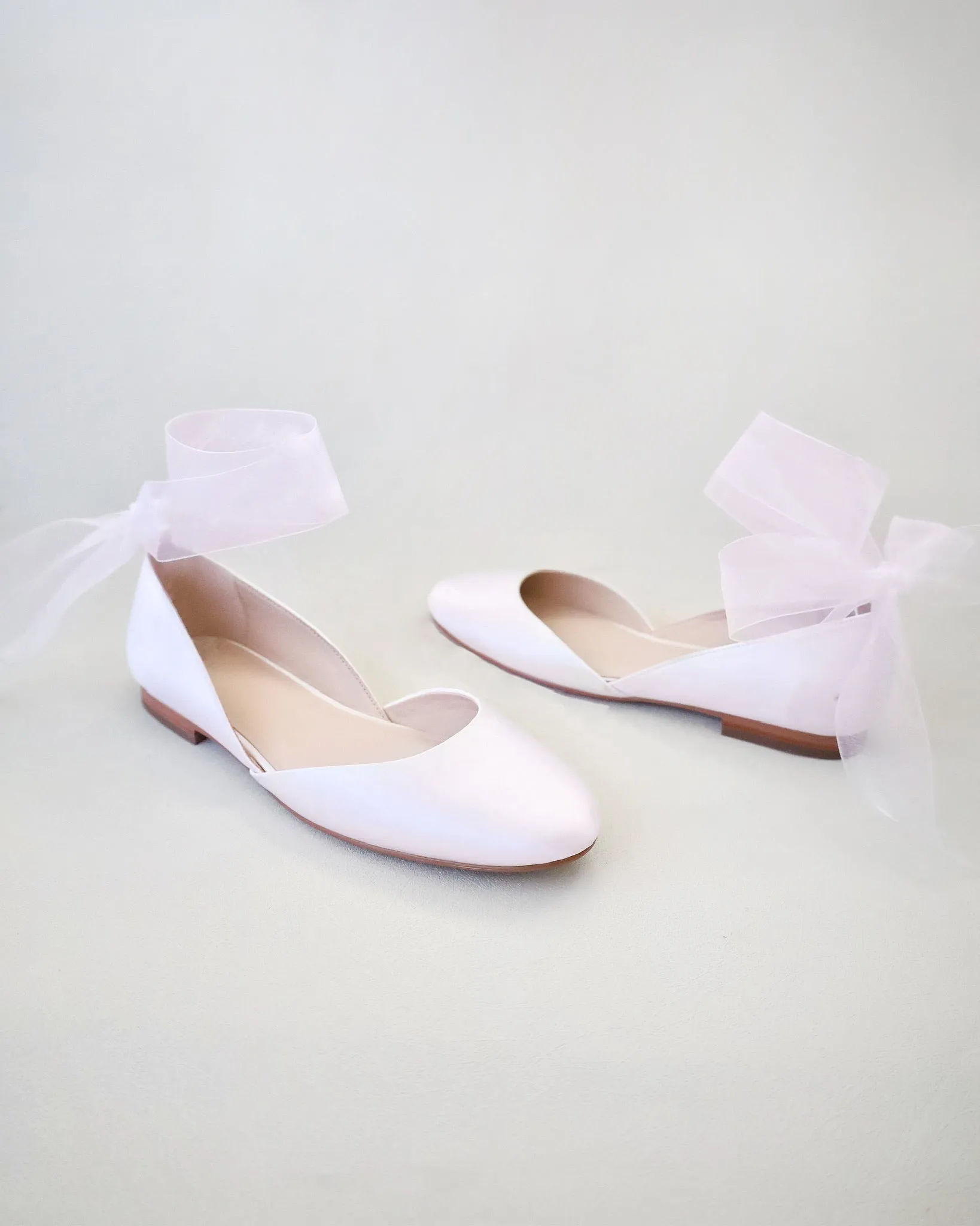 Satin Round Toe Evening Flat with Wrapped Ribbon Tie