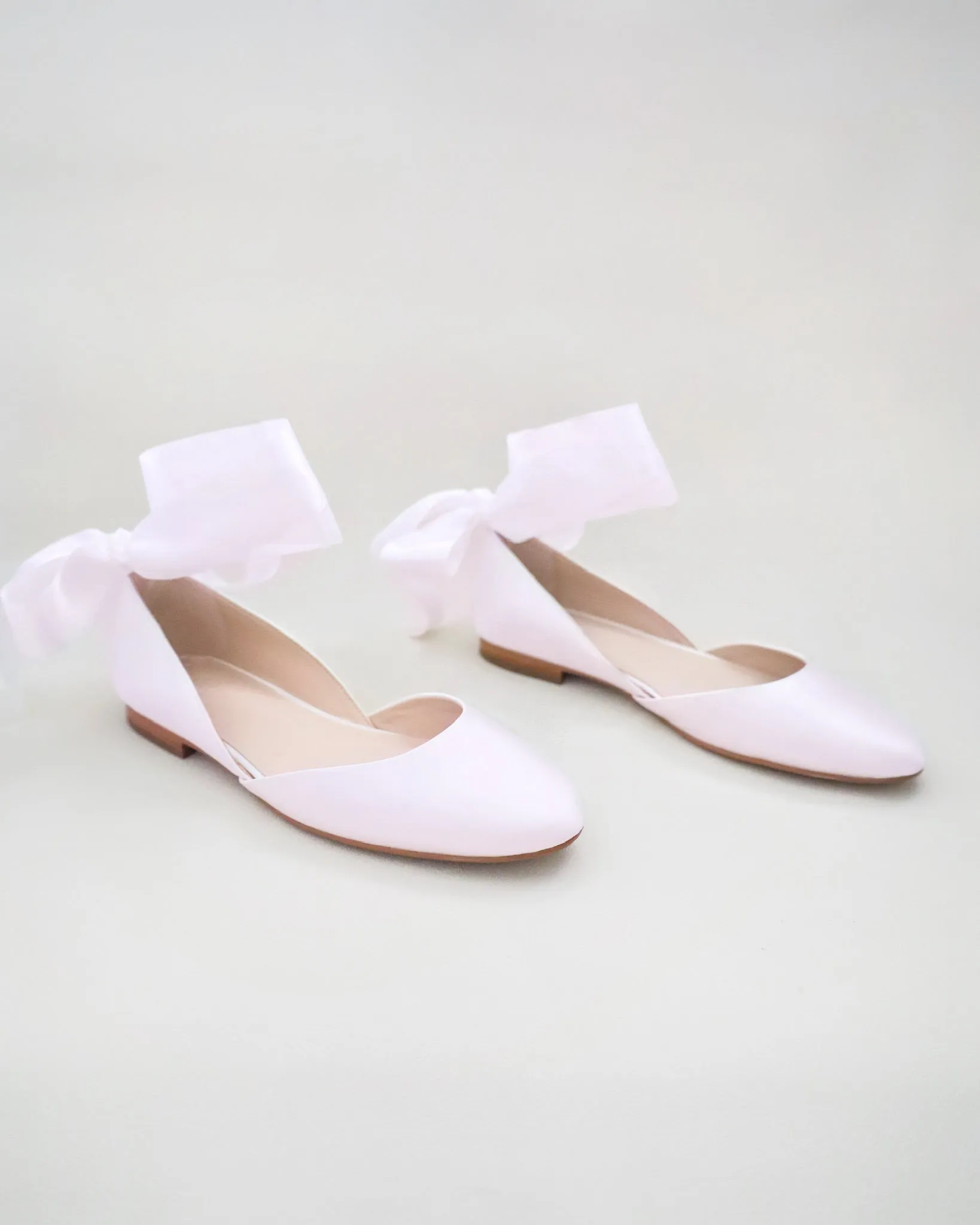 Satin Round Toe Evening Flat with Wrapped Ribbon Tie