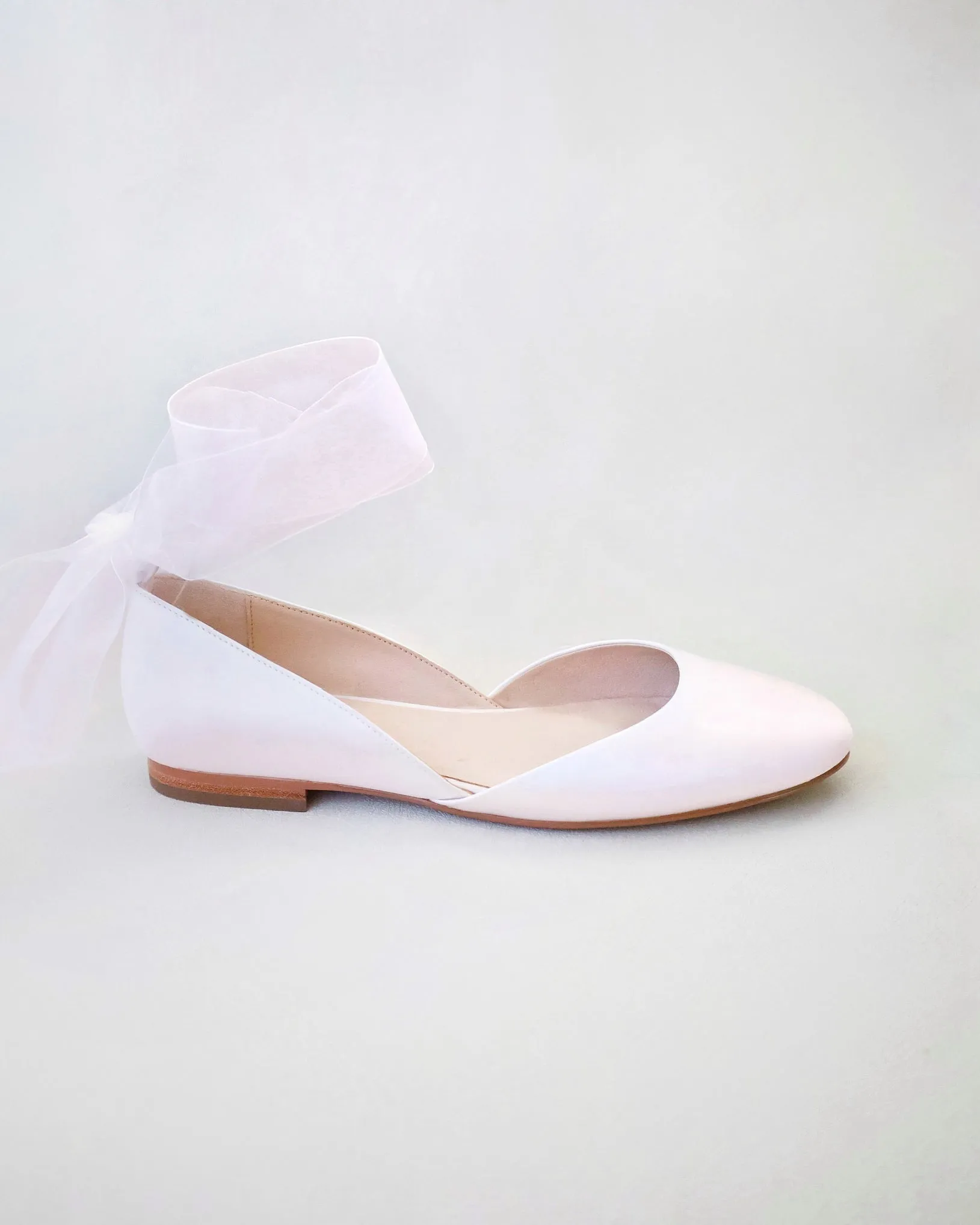 Satin Round Toe Evening Flat with Wrapped Ribbon Tie