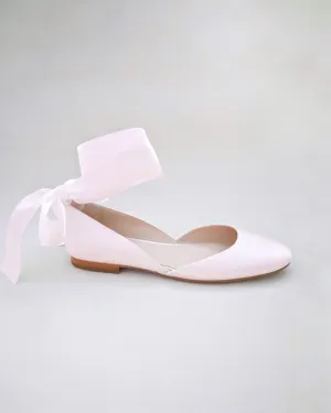 Satin Round Toe Evening Flat with Wrapped Ribbon Tie