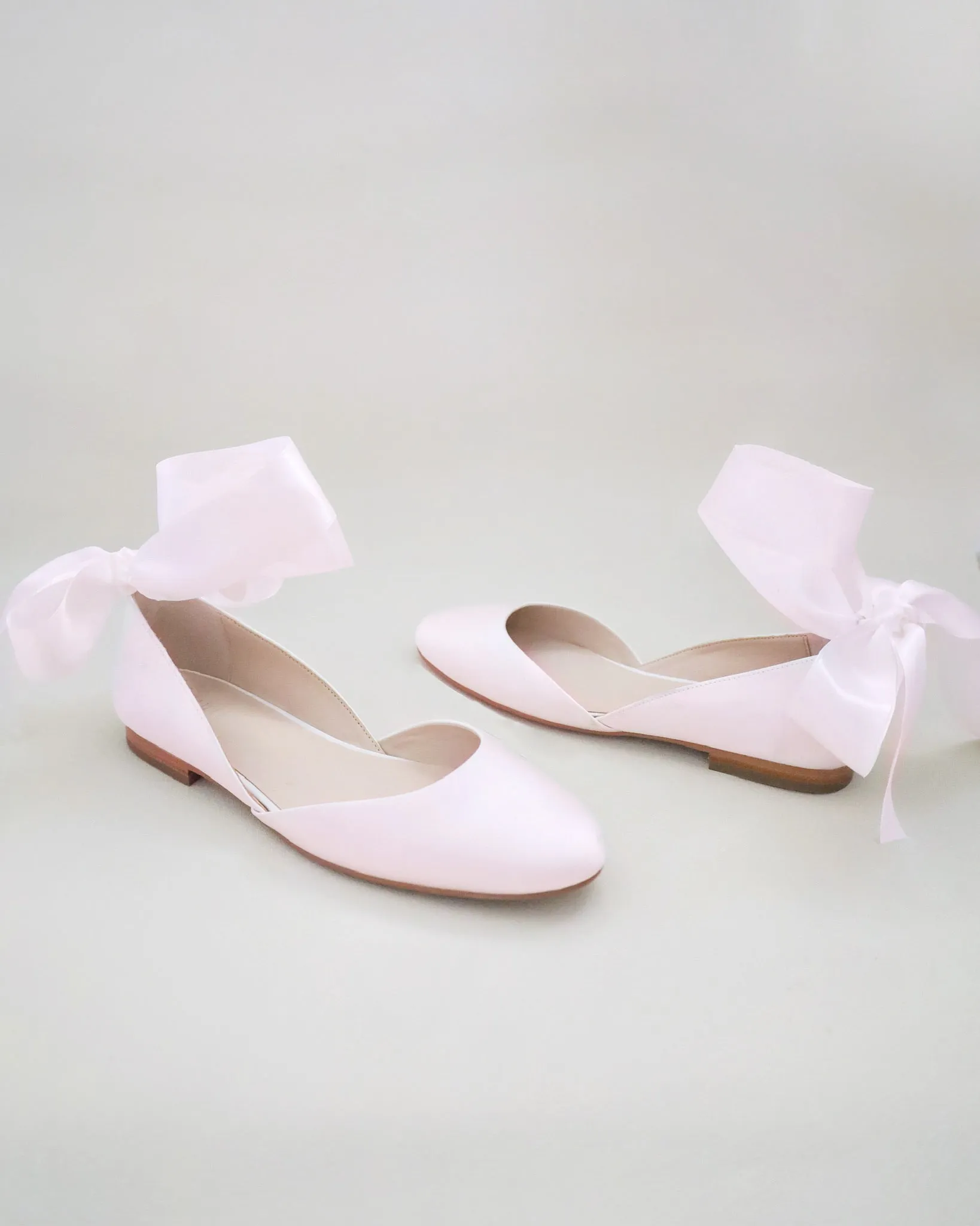 Satin Round Toe Evening Flat with Wrapped Ribbon Tie