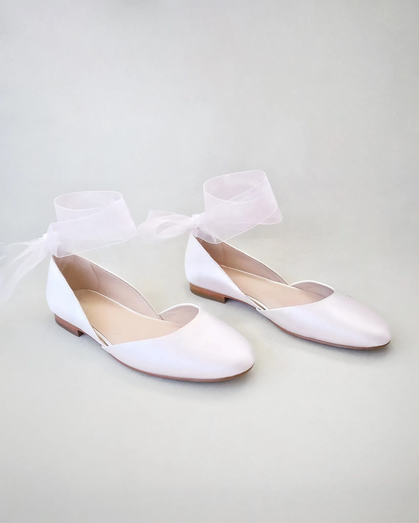 Satin Round Toe Evening Flat with Wrapped Ribbon Tie