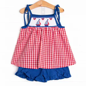 Sea to Shining Sea Smocked Ruffle Short Set, Red