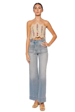 Serenity Embroidered Scallop Halter Top