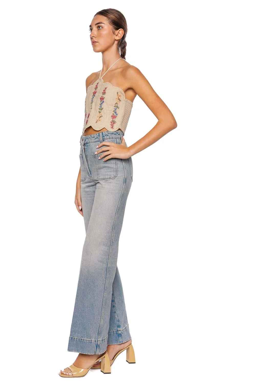 Serenity Embroidered Scallop Halter Top