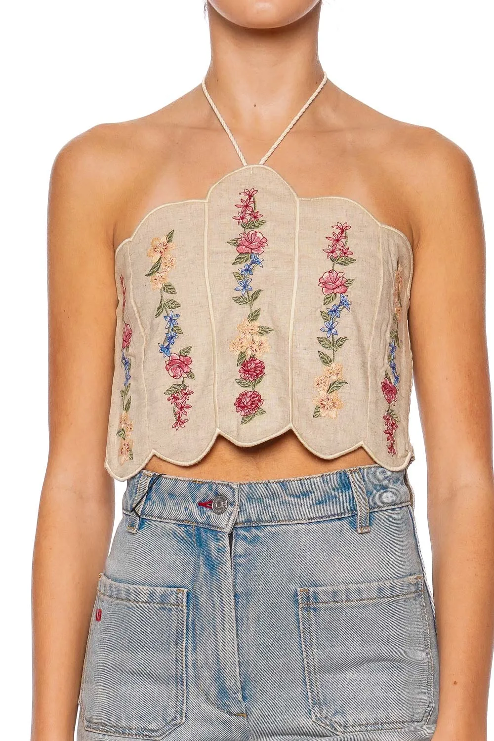 Serenity Embroidered Scallop Halter Top