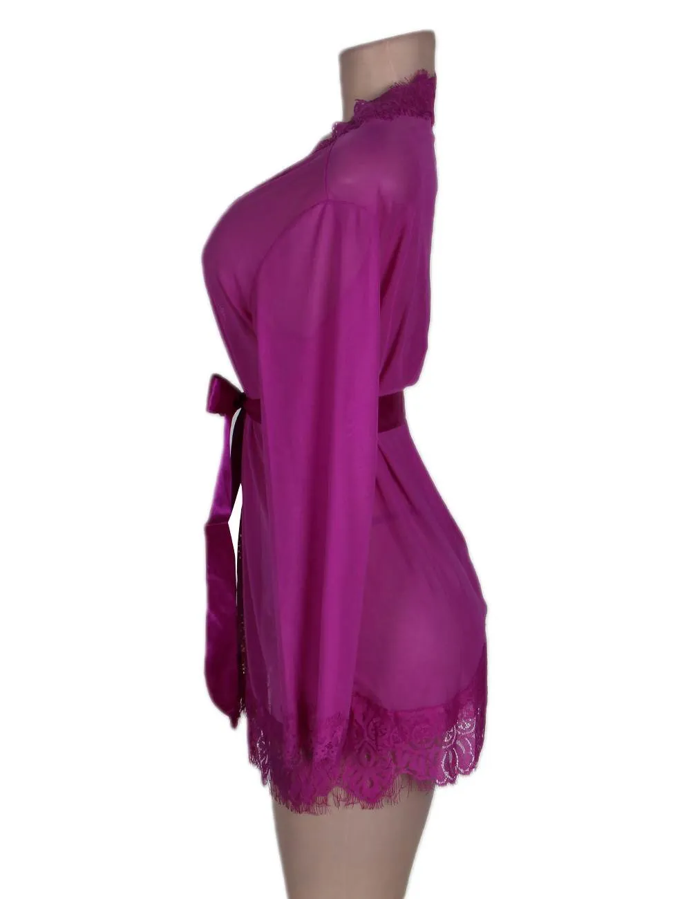 Sheer Lace Trim Purple & Red & Black & White & Pink Robe Egypt With Thong