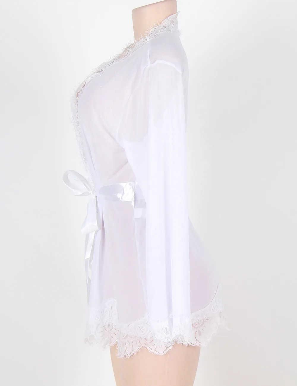 Sheer Lace Trim Purple & Red & Black & White & Pink Robe Egypt With Thong