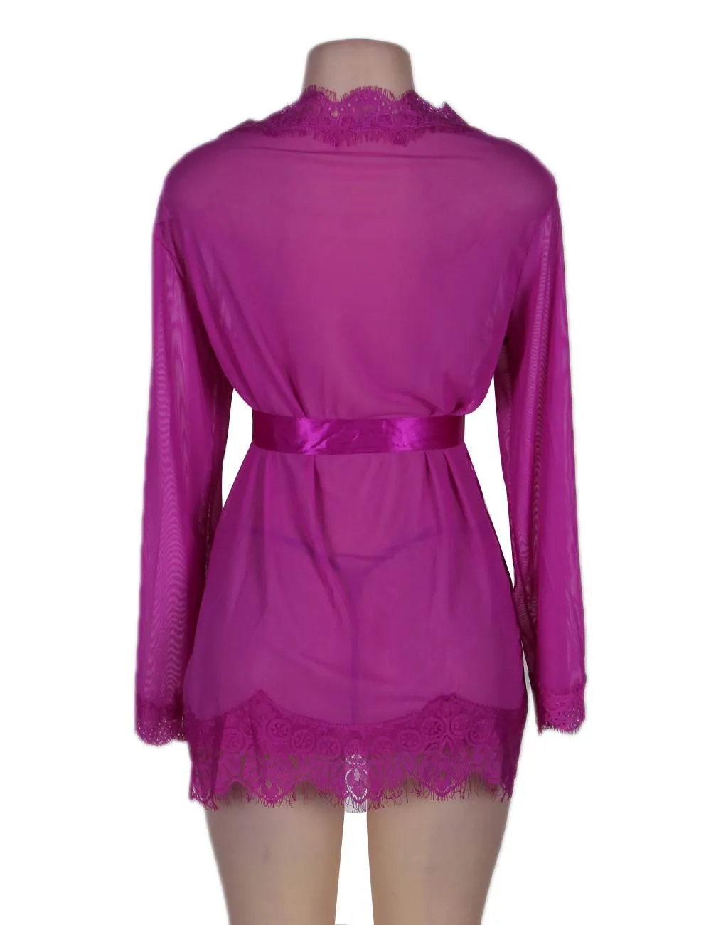 Sheer Lace Trim Purple & Red & Black & White & Pink Robe Egypt With Thong
