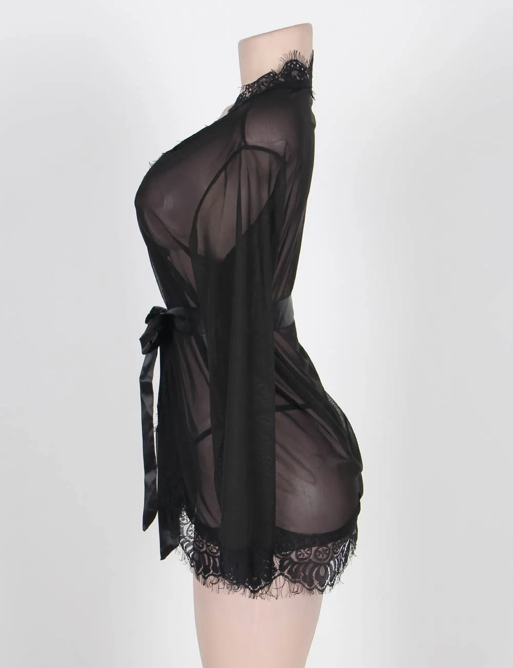 Sheer Lace Trim Purple & Red & Black & White & Pink Robe Egypt With Thong