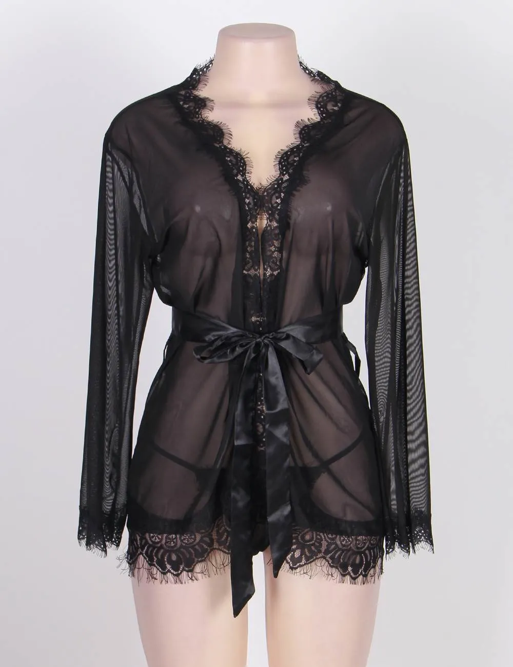 Sheer Lace Trim Purple & Red & Black & White & Pink Robe Egypt With Thong