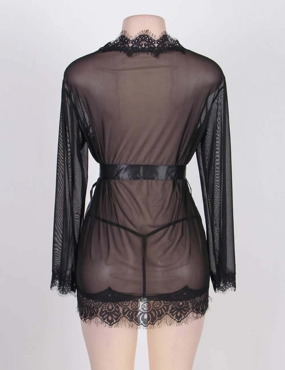 Sheer Lace Trim Purple & Red & Black & White & Pink Robe Egypt With Thong