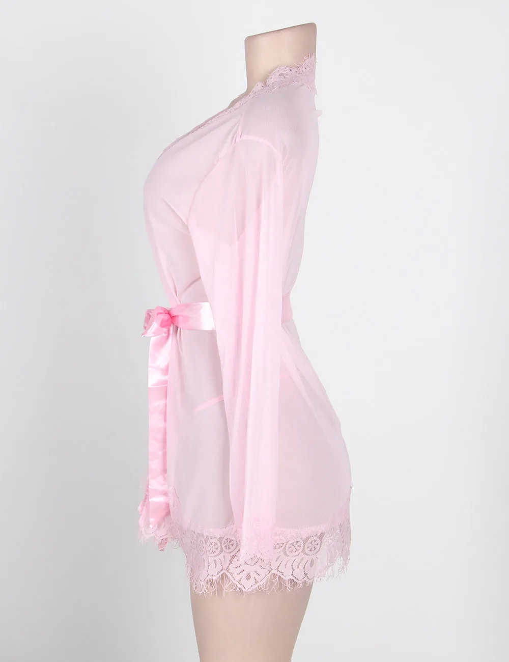Sheer Lace Trim Purple & Red & Black & White & Pink Robe Egypt With Thong
