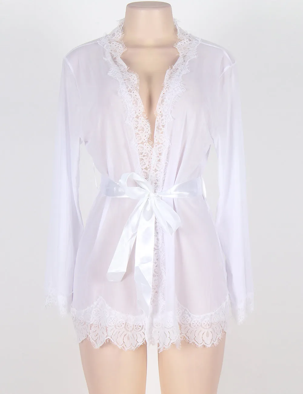 Sheer Lace Trim Purple & Red & Black & White & Pink Robe Egypt With Thong