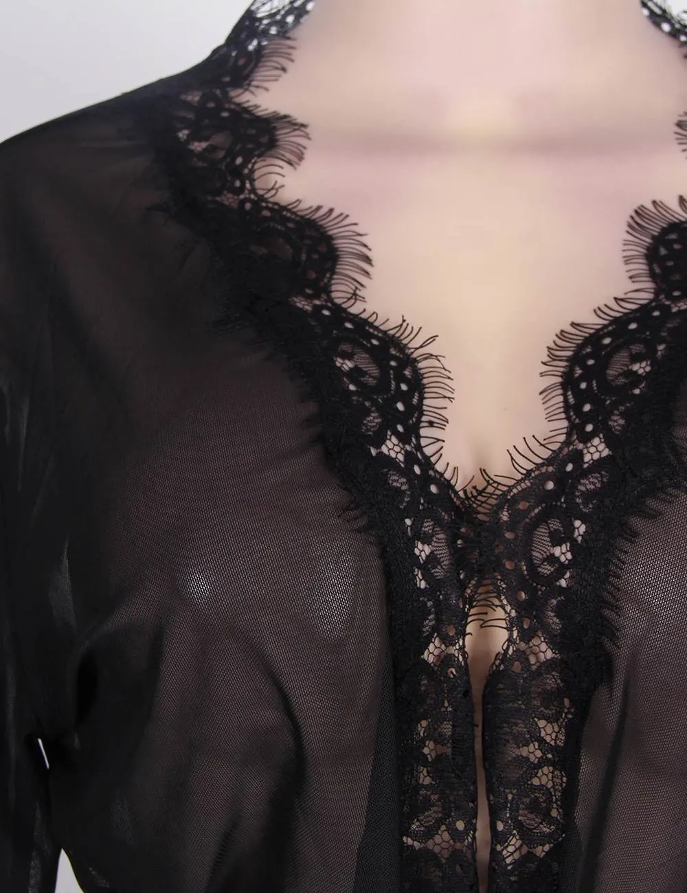 Sheer Lace Trim Purple & Red & Black & White & Pink Robe Egypt With Thong
