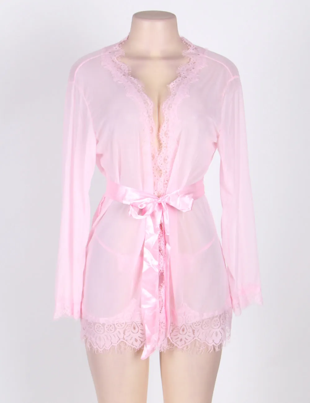 Sheer Lace Trim Purple & Red & Black & White & Pink Robe Egypt With Thong