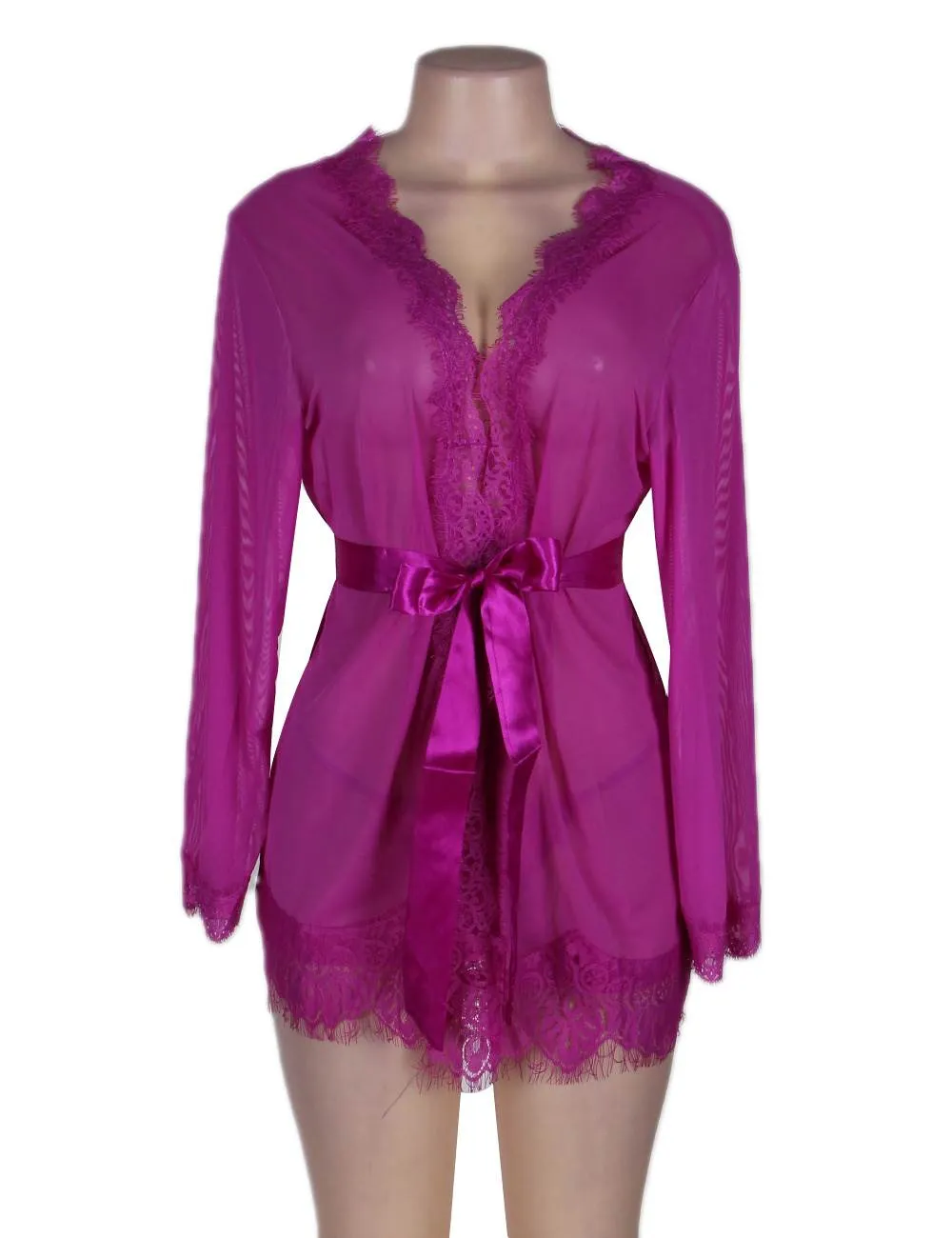 Sheer Lace Trim Purple & Red & Black & White & Pink Robe Egypt With Thong