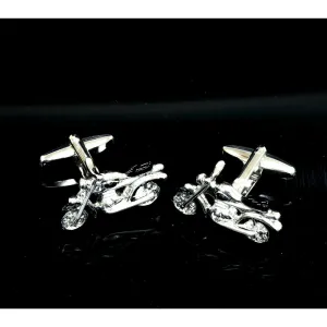 Silver and Black Mens Stainless Steel Motorbikes Cufflinks for Shirt with Box - Hand Crafted Perfect