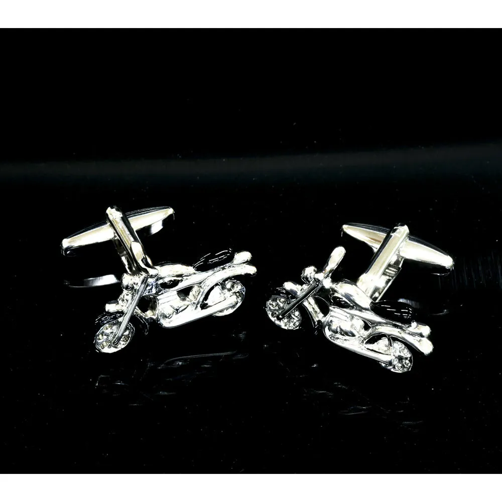 Silver and Black Mens Stainless Steel Motorbikes Cufflinks for Shirt with Box - Hand Crafted Perfect