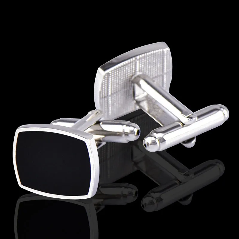 Silver Black Mens Stainless Steel Squares Cufflinks for Shirt with Box - Hand Crafted Perfect Gift
