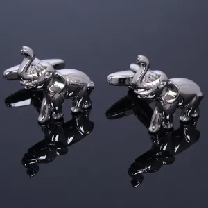 Silver Mens Stainless Steel Elephants Cufflinks for Shirt with Box - Hand Crafted Perfect Gift
