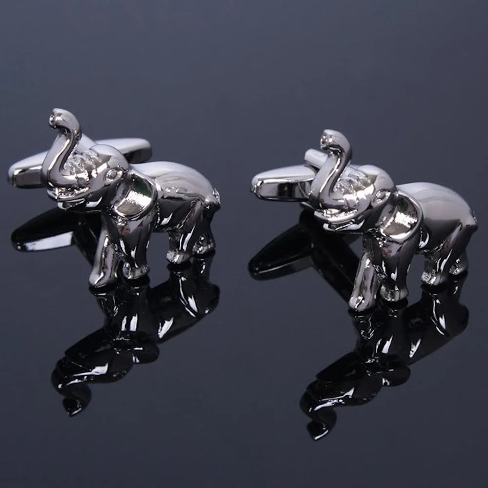 Silver Mens Stainless Steel Elephants Cufflinks for Shirt with Box - Hand Crafted Perfect Gift