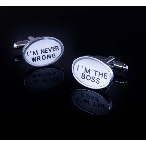 Silver Mens Stainless Steel Im The Boss Cufflinks for Shirt with Box - Hand Crafted Perfect Gift