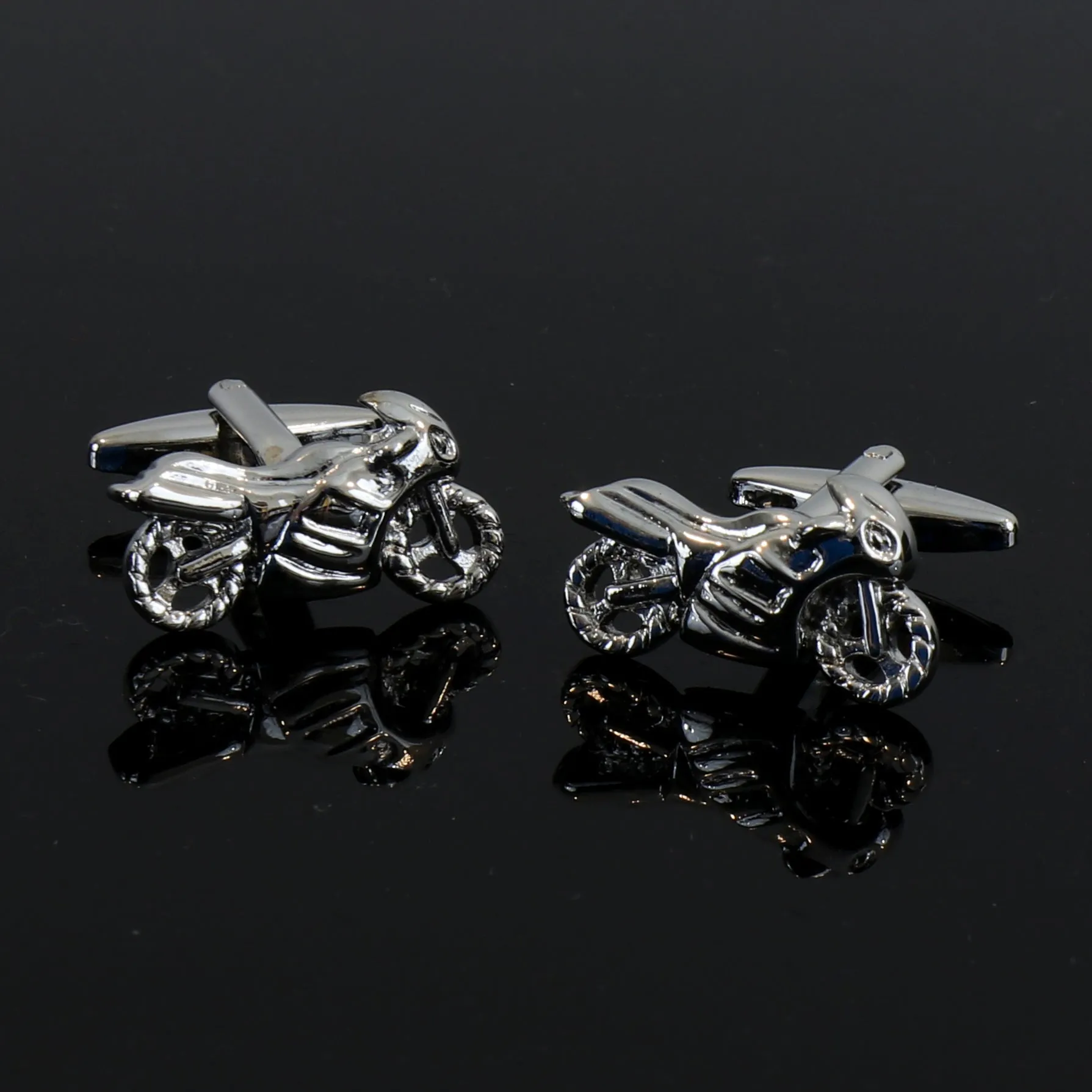 Silver Mens Stainless Steel Motorbikes Cufflinks for Shirt with Box - Hand Crafted Perfect Gift