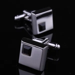 Silver Small Black Mens Stainless Steel Square Cufflinks for Shirt with Box - Hand Crafted Perfect