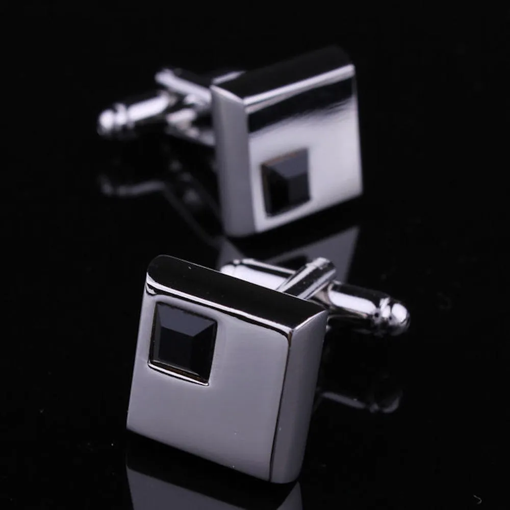 Silver Small Black Mens Stainless Steel Square Cufflinks for Shirt with Box - Hand Crafted Perfect