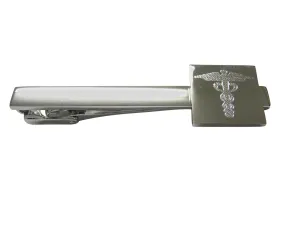 Silver Toned Etched Caduceus Medical Symbol Square Tie Clip
