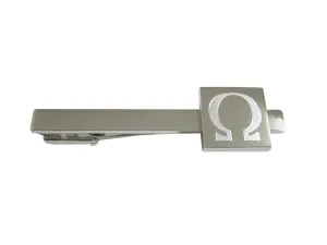 Silver Toned Etched Mathematical Greek Omega Symbol Pendant Square Tie Clip