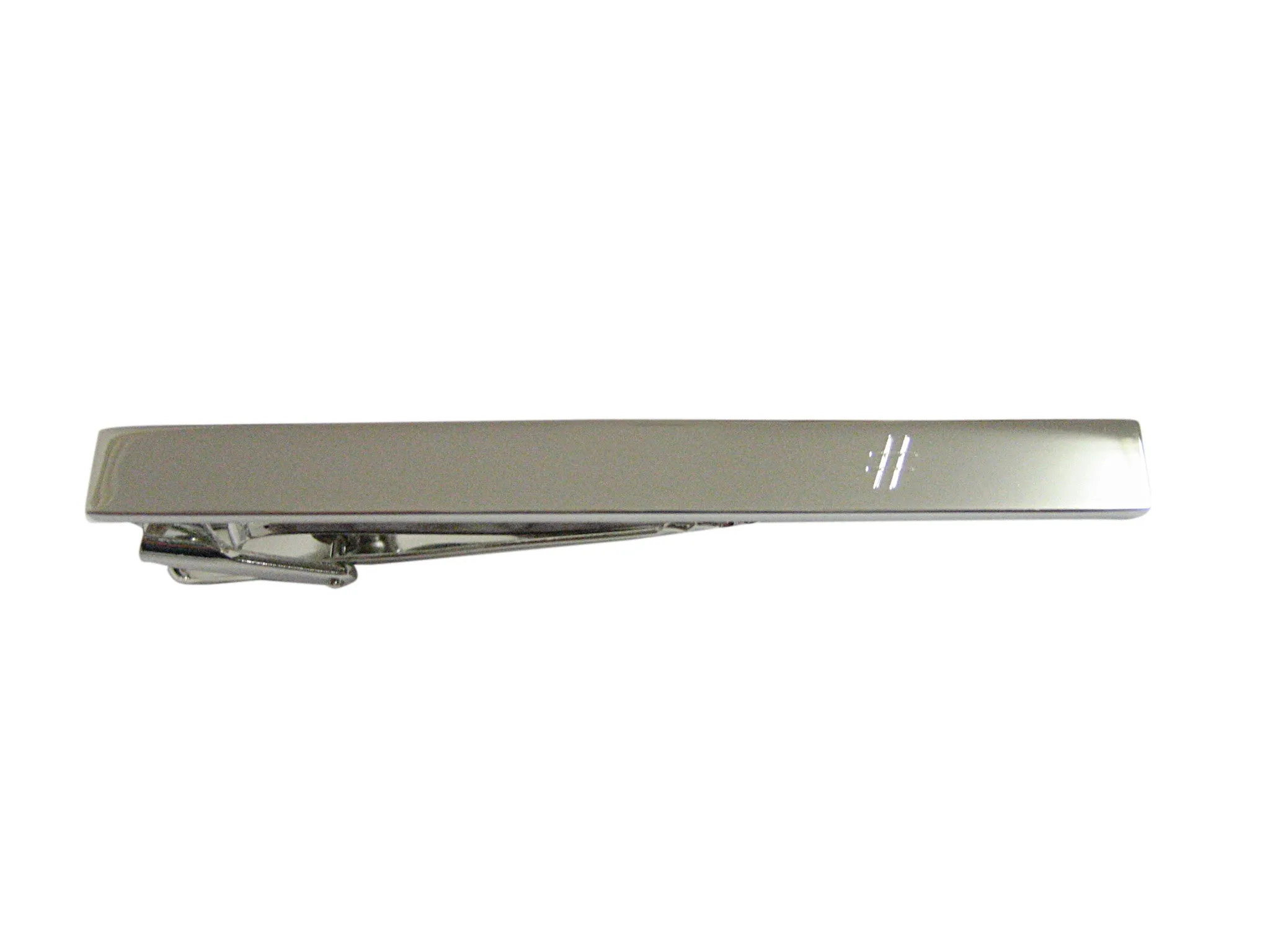 Silver Toned Etched Pound Hash Tag Symbol Square Tie Clip