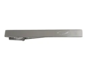 Silver Toned Etched Religious Ichthys Fish Square Tie Clip