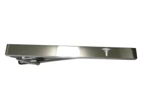 Silver Toned Etched Sleek Caduceus Medical Symbol Tie Clip