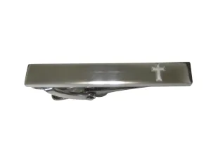 Silver Toned Etched Sleek Religious Cross Skinny Tie Clip