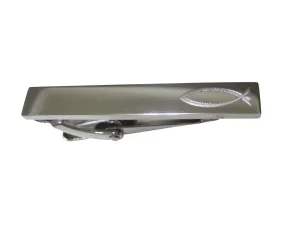 Silver Toned Etched Sleek Religious Ichthys Fish Skinny Tie Clip