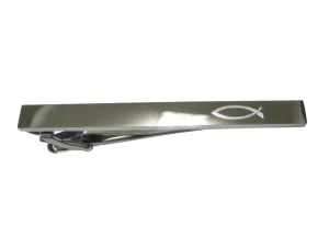 Silver Toned Etched Sleek Religious Ichthys Fish Tie Clip