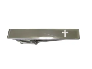 Silver Toned Etched Sleek Thick Religious Cross Skinny Tie Clip