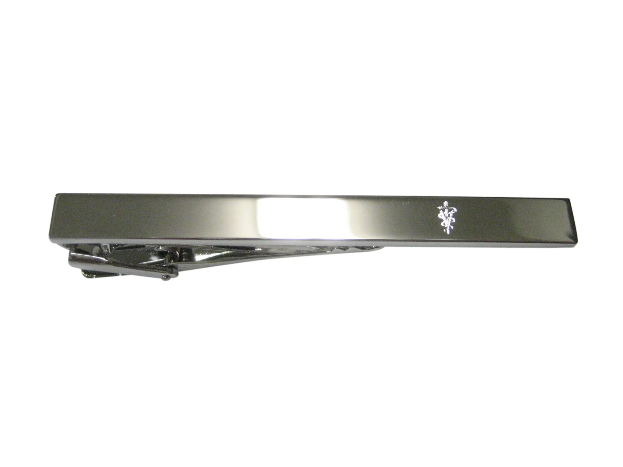 Silver Toned Etched Sleek Veterinary Caduceus Symbol Tie Clip