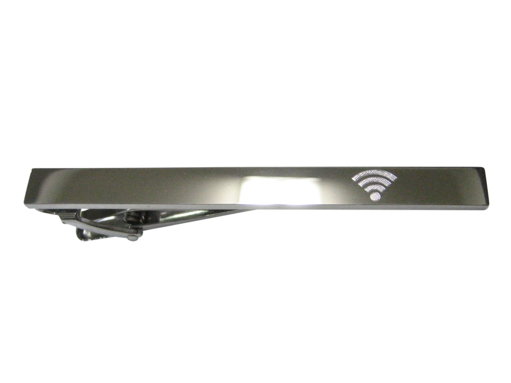 Silver Toned Etched Sleek Wifi Symbol Tie Clip